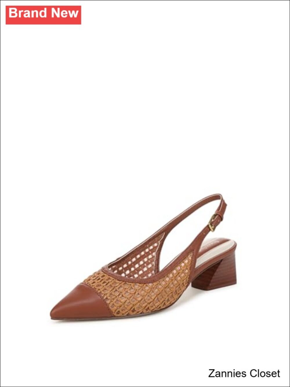 ✨ Franco Sarto Racer Slingback Pump Faux Leather Woven Pointed Toe Block Heel